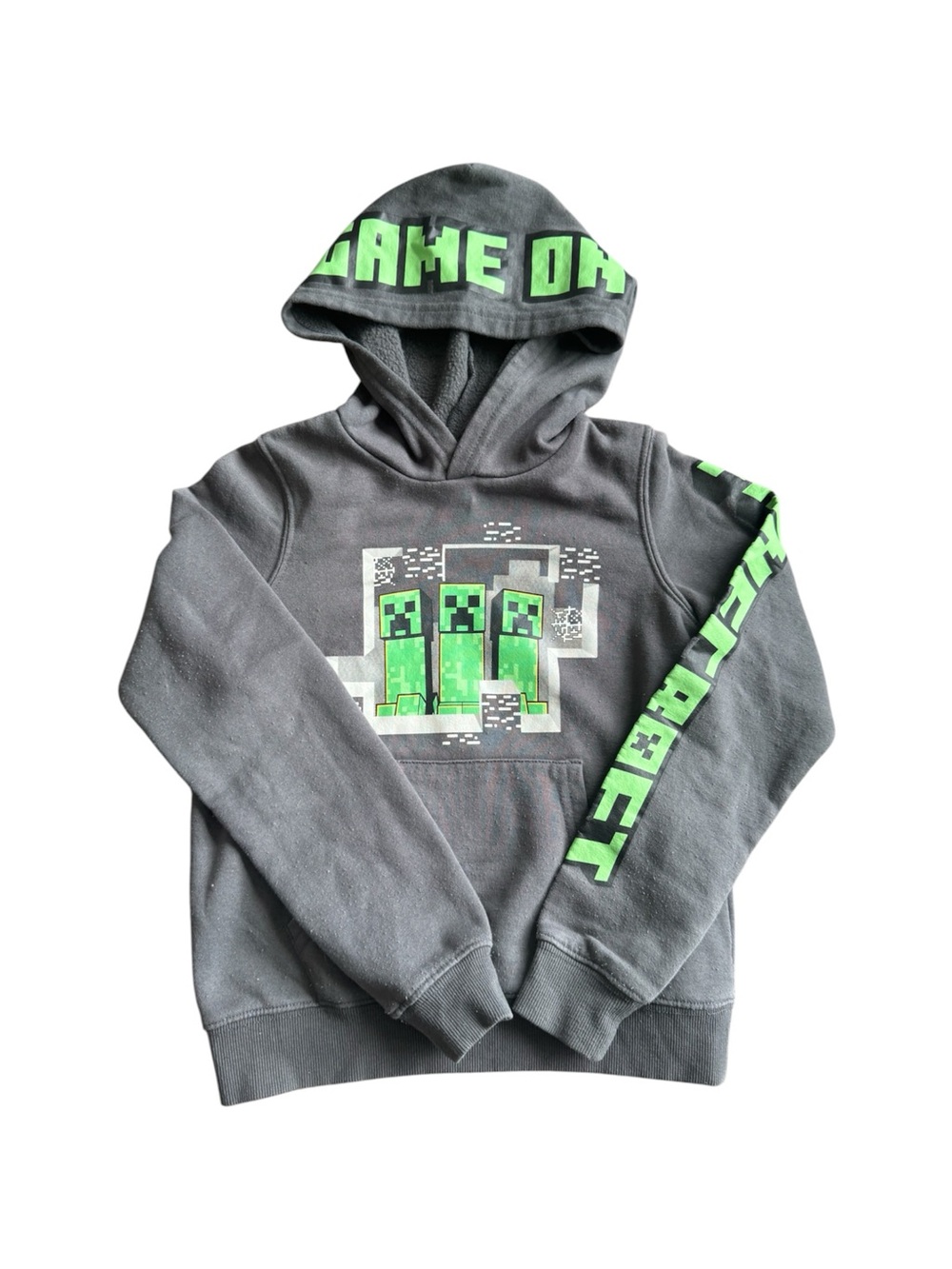 Minecraft Boys Creeper Game On Gray Pullover Hoodie Size XS 4/5